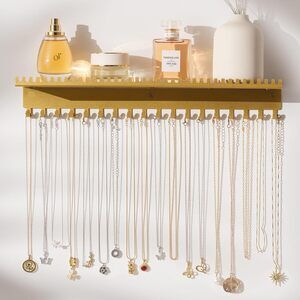 Necklace Holder Wall Hanging Organizer: Wall Mounted Jewelry Shelf with
